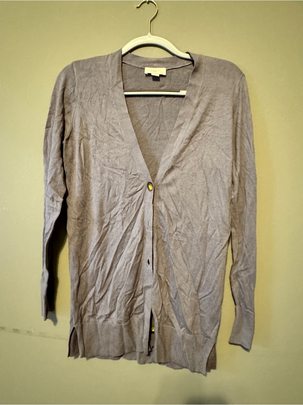 LOFT Light Gray V-Neck Button Cardigan